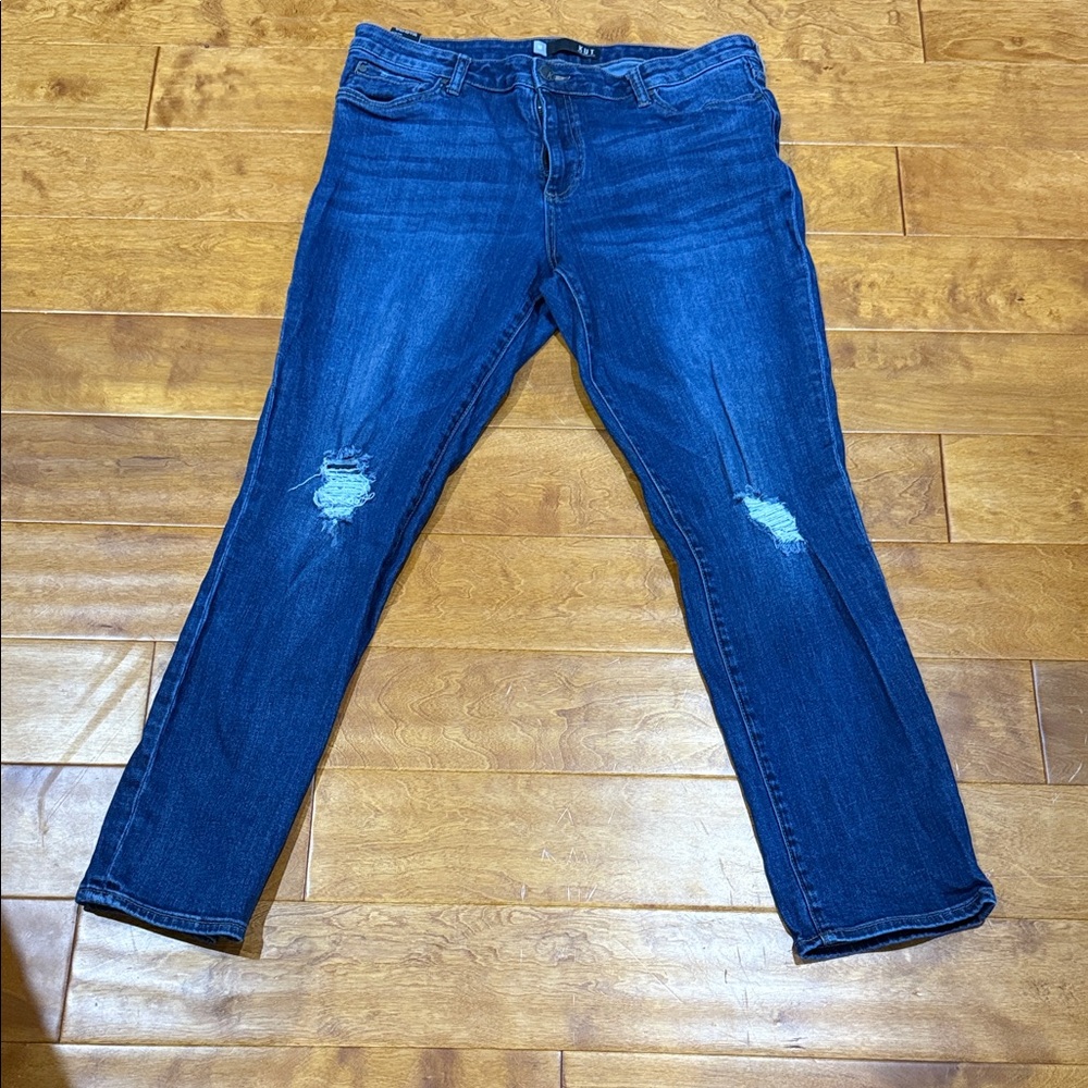 Kut from the Kloth Distressed Dark Blue “Catherine” High Rise Boyfriend Jeans